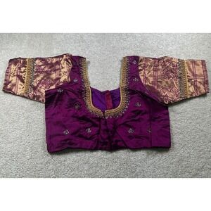Vintage‎ Purple & Gold Brocade Sari Blouse With Beaded Embellishments